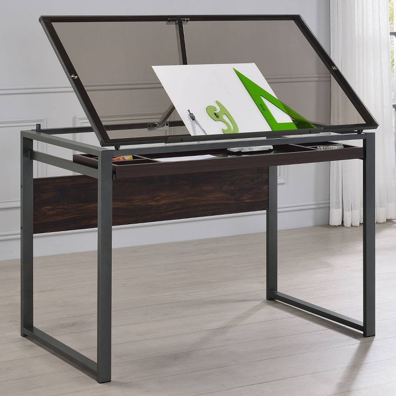 Pantano Glass Top Drafting Desk with Organizer Drawer Gunmetal - Coaster, 3 of 16