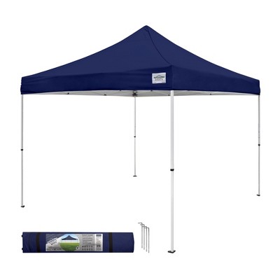 Caravan Canopy M Series Pro 2 10 x 10 Foot Lightweight Steel Frame Shade Tent with Rising Truss System, Pull Pin Sliders, and Roller Bag, Navy Blue