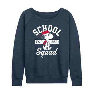 Women's - Peanuts - Snoopy School Squad Lightweight French Terry Wide Neck Long Sleeve Shirt - 1 of 4
