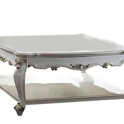 47" Antique Pearl Wood Coffee Table with Storage Shelf
