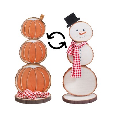 Darware 30" Fall Pumpkin / Christmas Snowman Reversible Stand; Holiday Decor Wooden Stand Up Figure