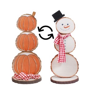 Darware 30" Fall Pumpkin / Christmas Snowman Reversible Stand; Holiday Decor Wooden Stand Up Figure - 1 of 4