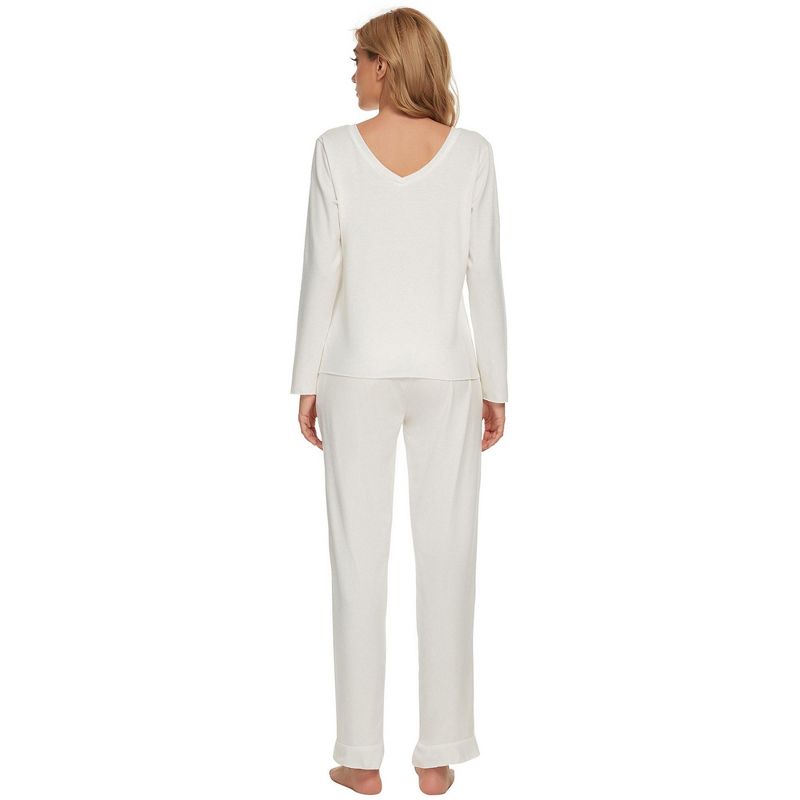 cheibear Womens Sleepwear Lounge V-Neck Soft Nightwear with Pants Long Sleeve Pajama Set, 4 of 6