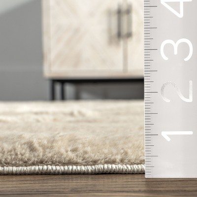 Kai Beige Faux Rabbit Fur Machine Washable Runner Rug