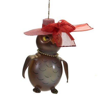 Italian Ornaments 5.0" Mrs Owl In Big Pink Hat Ornament Italian Bird Diva Lady  -  Tree Ornaments