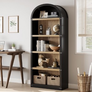 Bookcase 5 Shelf Arched Bookshelf 71.65in Tall Bookcase Farmhouse Display Storage Rack Wooden Bookshelves for Home Office, Living Room - 1 of 4