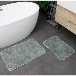 Home Mart Goods Large 2 Piece Light Grey Microfiber Soft Thick Plush Bath Mat Set - 1 of 4