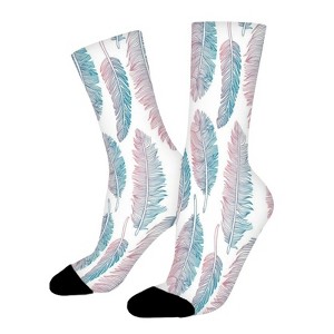 Colorful Geometric Feather Pattern Women Printed Crew Socks Funny Funky Socks Soft Polyester Novelty Gifts for Artists Men - 1 of 1