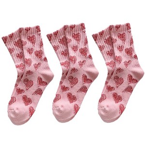 Anna-Kaci 3-Pair Soft Knit Crew Socks Set with Sweet Heart Pattern, Breathable Fabric and Everyday Essential Design - 1 of 3