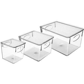 Sorbus 3 Piece Variety Pack Clear Acrylic Storage Bins with Handles and Lids - for Kitchen, Cabinet Organizer, Pantry & Refrigerator