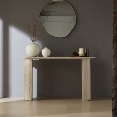 Modern Faux Marble Console Table with Rounded Corners, Narrow Accent Table for Entryway, Hallway, Behind Sofa, or Home Office – The Pop Home