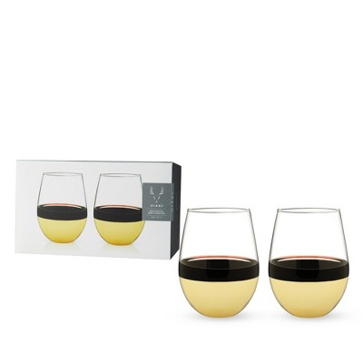 Viski Gold Dipped Cocktail Tumblers, Set of 2 19 oz Stemless Wine Glasses, Glass, Polished Finish
