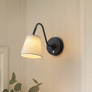 ALOADECOR 1-Light W6" Mid-century Battery Wall Sconces with Beige Fabric Shade Dimmable Integrated LED Rechargeable Cordless Swing Head Wall Lamp - 1 of 4