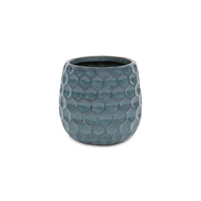 Cheung's Farrier Hexagon Pattern Blue Ceramic Pot - Medium