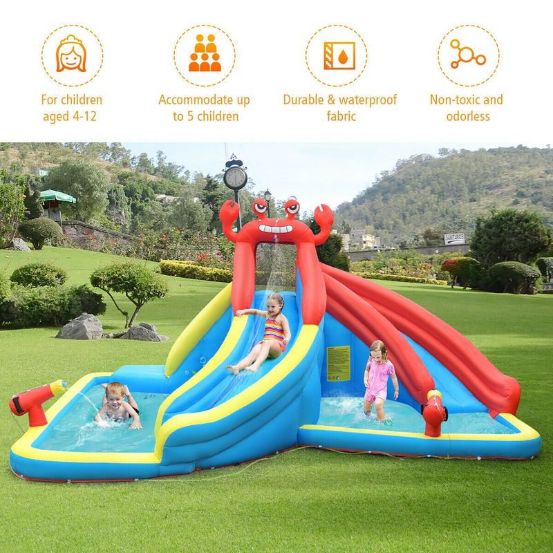 Costway Inflatable Water Slide Crab Dual Slide Bounce House Splash Pool Without Blower, 5 of 11