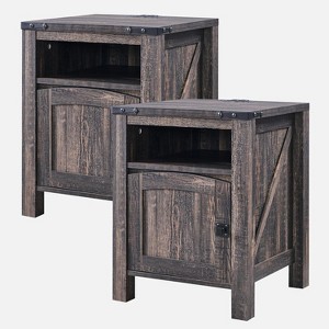 SinCiDo Farmhouse Nightstand Set of 2 w/Charging Station, 18" Rustic Wood End Tables w/Adjustable Shelves, Side Table for Bedroom, Dark Rustic Oak - 1 of 4