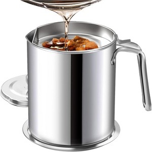 Stainless Steel Bacon Grease Saver with Fine Mesh Strainer, 2L Oil Container with Dust-Proof Lid - 1 of 4