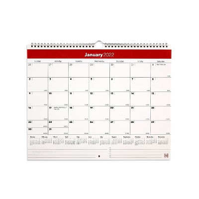 TRU RED 2022 12" x 15" Wall Calendar Red/White TR52080-22