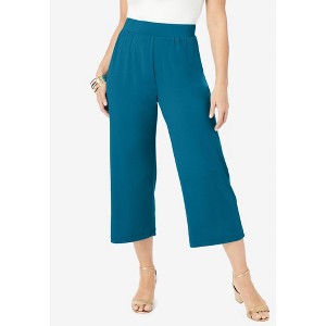 Jessica London Women's Plus Size Stretch Knit Wide Leg Crop Pant - 1 of 4
