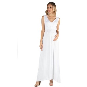 24seven Comfort Apparel V Neck Sleeveless Maternity Maxi Dress with Belt - 1 of 4