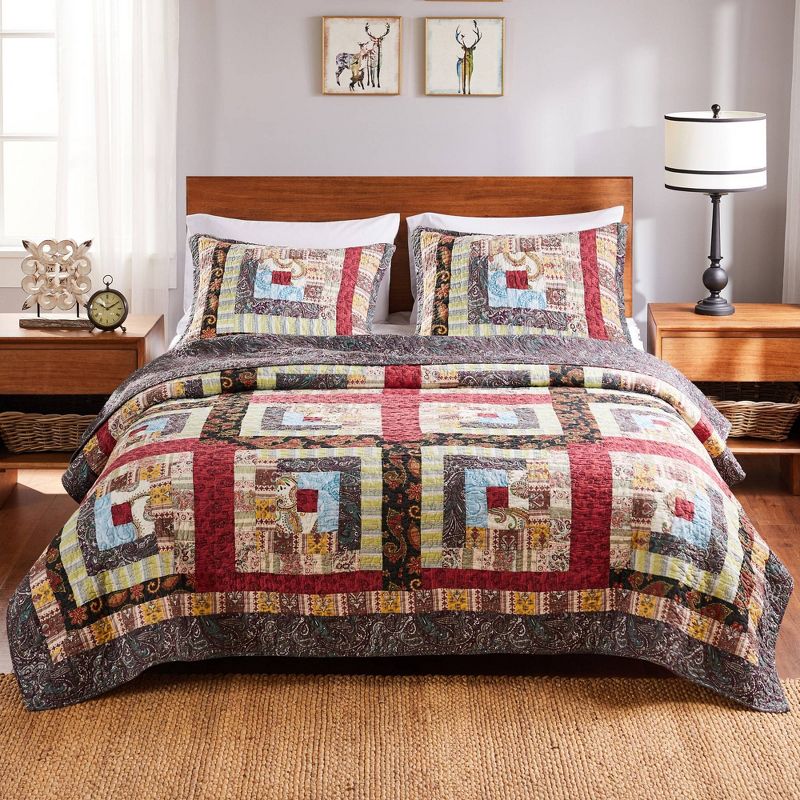 Greenland Home Fashions Colorado Lodge Quilt Set Red/Black/Blue, 1 of 6