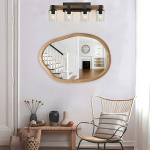 32"x22" Irregular Wall Mirror with Wood Frame, Farmhouse Circle Mirror for Bathroom Vanity, Bedroom, Living Room, Entryway- The Pop Home - 1 of 4