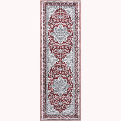 Vintage Washable Area Rug, Floral Medallion, Ultra Soft Accent Carpet for Living Room, Bedroom, Entryway, Non-Slip, Low-Pile