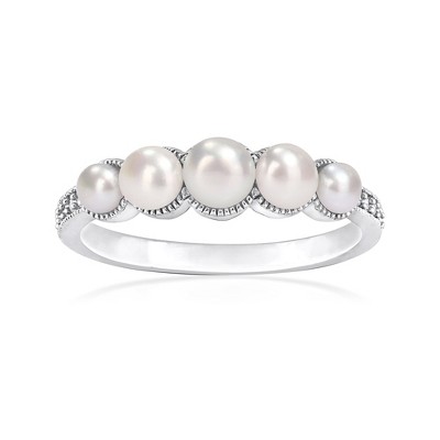 Ross-Simons 3-4.5mm Cultured Pearl Ring With Diamond Accents in 14kt White Gold Size 6