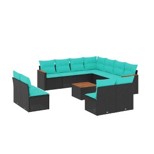 vidaXL Patio Sofa Set Black, Blue PE rattan, powder-coated steel, polyester - Black and Blue With Table - 1 of 4