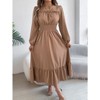 Coolmee Women's Crew Neck Long Sleeve Maxi Dress High Waist Crewneck Casual Loose Ruffled Bust Ruched Dress Lantern Sleeve Sundress - 4 of 4