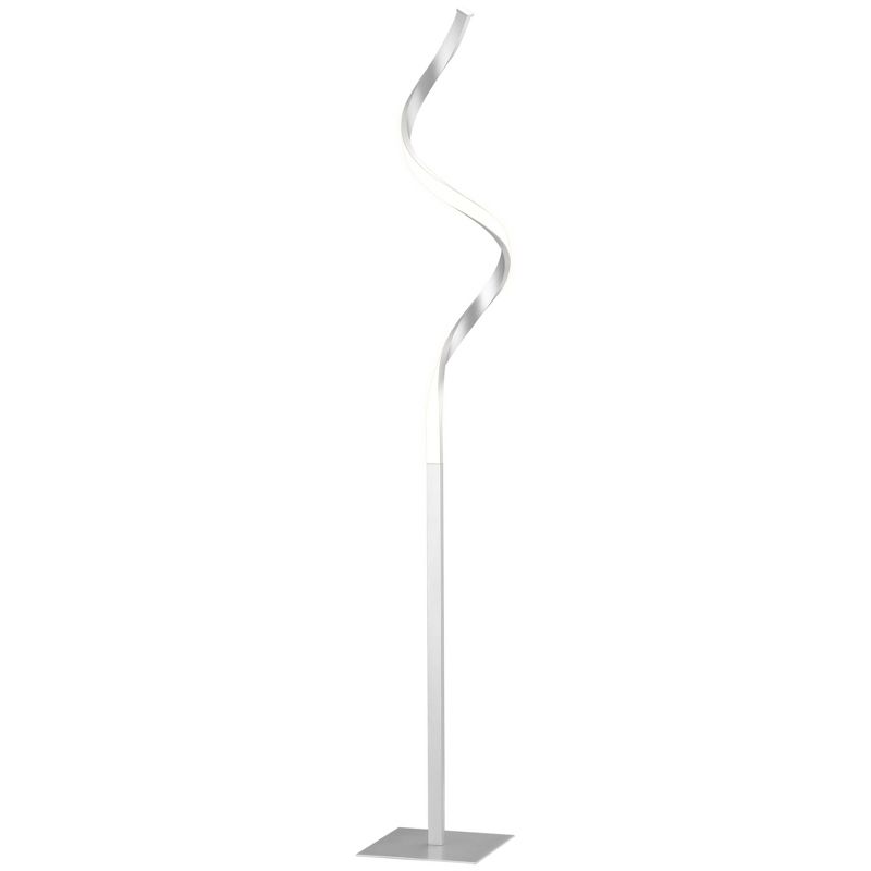 HOMCOM Modern Spiral Floor Lamp, LED Standing Lamp Warm White with Square Base and Foot Switch for Living Room, Bedroom, Silver, 1 of 8