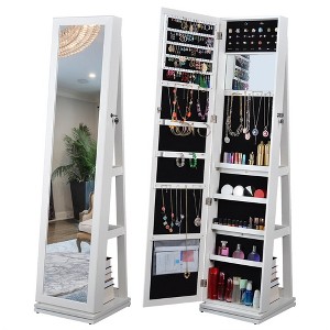 360° Swivel Jewelry Cabinet, Rotatable Full Length Mirror With Jewelry Storage, Lockable Standing Jewelry Armoire Organizer - 1 of 4