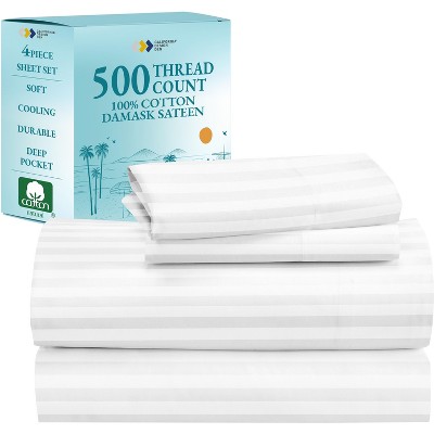 Luxury 500 Thread Count Bed Sheets Set - 100% Cotton Sateen Sheets Set, Soft, Cool & Breathable, Deep Pocket by California Design Den