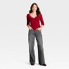 Women's Long Sleeve V-Neck Lace Trim T-Shirt - Universal Thread™ - 3 of 4