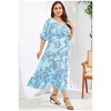 Women's Plus-Size Summer Dresses Floral Short Sleeve Long High Waist A-Line Pleated Layers Dress - 3 of 4