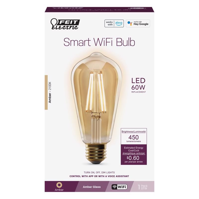 Feit Electric ST19 E26 (Medium) LED Smart Bulb Amber 60 Watt Equivalence 1 pk, 1 of 2