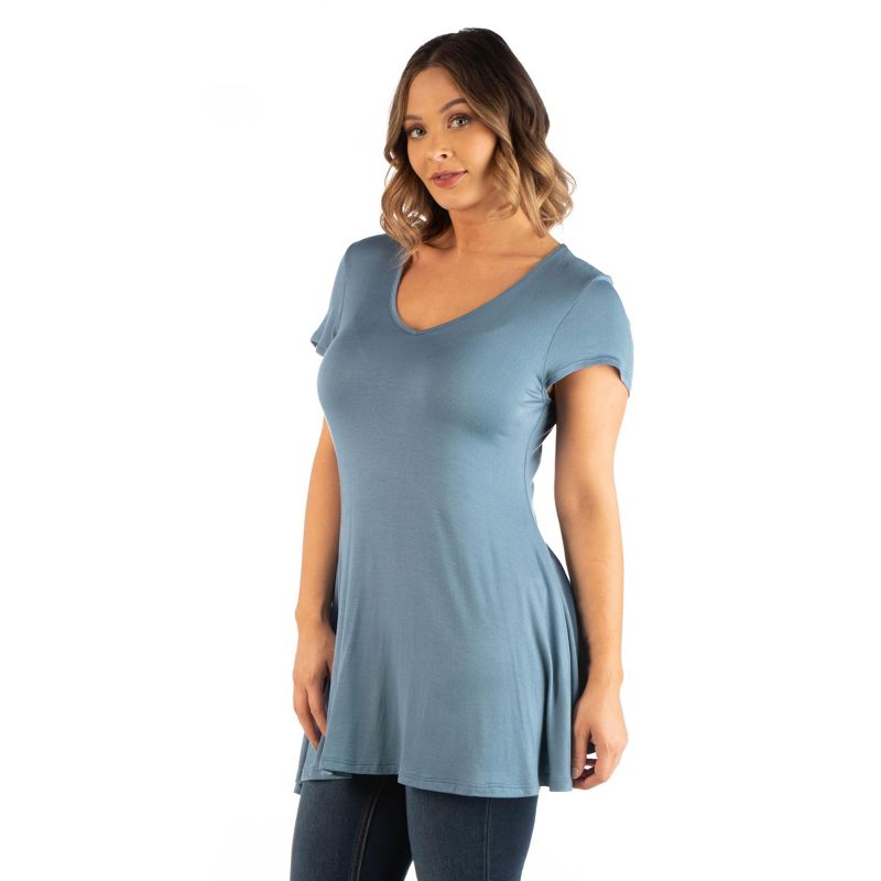 24seven Comfort Apparel Womens Short Sleeve Plus Size V Neck Tunic T Shirt Top, 2 of 5