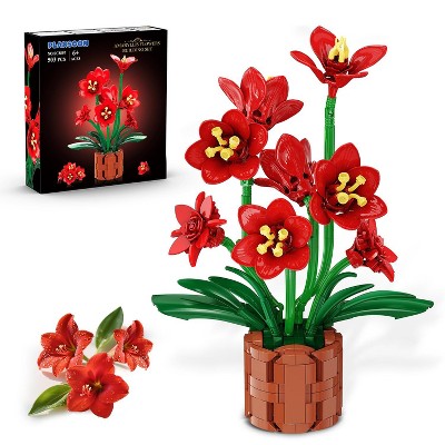 Plaxsoon 503PCS Amaryllis Flowers Bonsai Building Set Artificial Plant Kit Birthday Gift for Adults and Kids Aged 6+