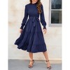 Women's Ruffle Mock Neck Long Sleeve Smocked Midi Dress Casual Floral Print Elastic Waist Tiered Long Dress - 3 of 4