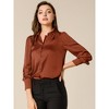 INSPIRE CHIC Women's Puff Long Sleeve Point Collar Vintage Button Work Satin Shirt - 2 of 4
