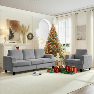 Mjkone 82"Chenille 3-Seat Straight Sectional Sofa with 56''Armchair,2 Piece Living Room Sectional Sofa Furniture Sets - 1 of 4