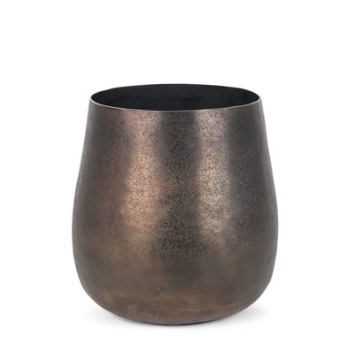 HomeRoots 9" Antiqued Gold Aluminum Cylinder Table Vase