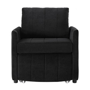 TiramisuBest 31.5" Upholstered Convertible Sleeper Sofa with 5-Position Backrest, Side Pockets & Storage Basket for Small Spaces(Black) - 1 of 4