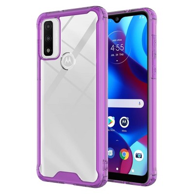 Ampd - Tpu / Acrylic Hard Shell Case With Colored Bumper For Motorola Moto G Play (2023) - Clear And Purple