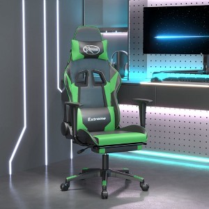 vidaXL Gaming Chair with Footrest Black and Green Faux Leather - 1 of 4