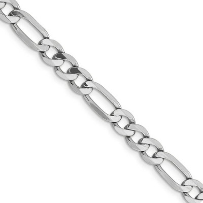 Black Bow Jewelry Men's 6mm 14k White Gold Flat Figaro Chain Necklace