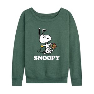 Women's - Peanuts - Snoopy Easter Basket Lightweight French Terry Wide Neck Long Sleeve Shirt - 1 of 4
