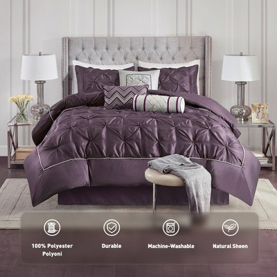 7 Pcs Faux Silk Bedding Set, Solid Color RIAB Royal Style Comforter Set, Tufted Dimensional Design Smooth Edge Comforter with Matching Pillow Cases