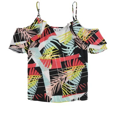bar III Womens Leaf Print Knit Blouse