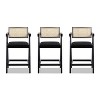 PAGED 38" High Bar Stools Modern Upholstered Counter Stools with Resin Rattan Back, Set of 3, Arms and Wooden Legs for Pub, Dining Room - 3 of 4